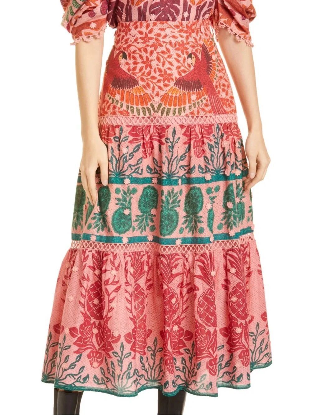 Farm Rio Ainika Macaws Print Cotton Skirt MultiColor XS MSRP $250